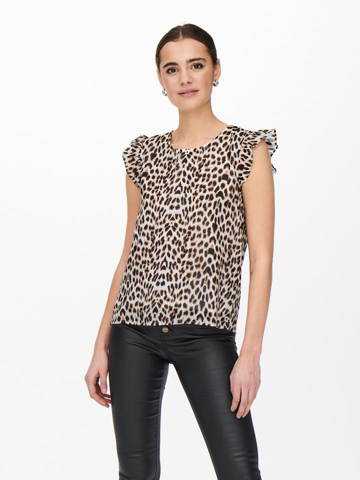Onlann Star S/l Frill Top Noos Ptm - Bruin Dessin
