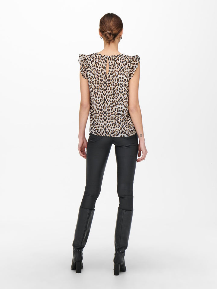 Onlann Star S/l Frill Top Noos Ptm - Bruin Dessin