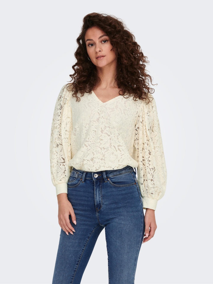 Onlbina Yrsa Lace V-neck Top Wvn - Ecru