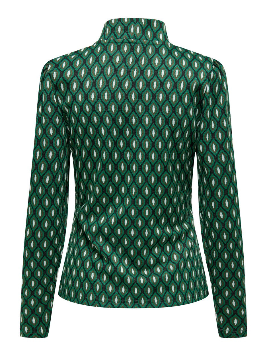 Onlalia L/s High Neck Puff Top Cs J - Groen Dessin