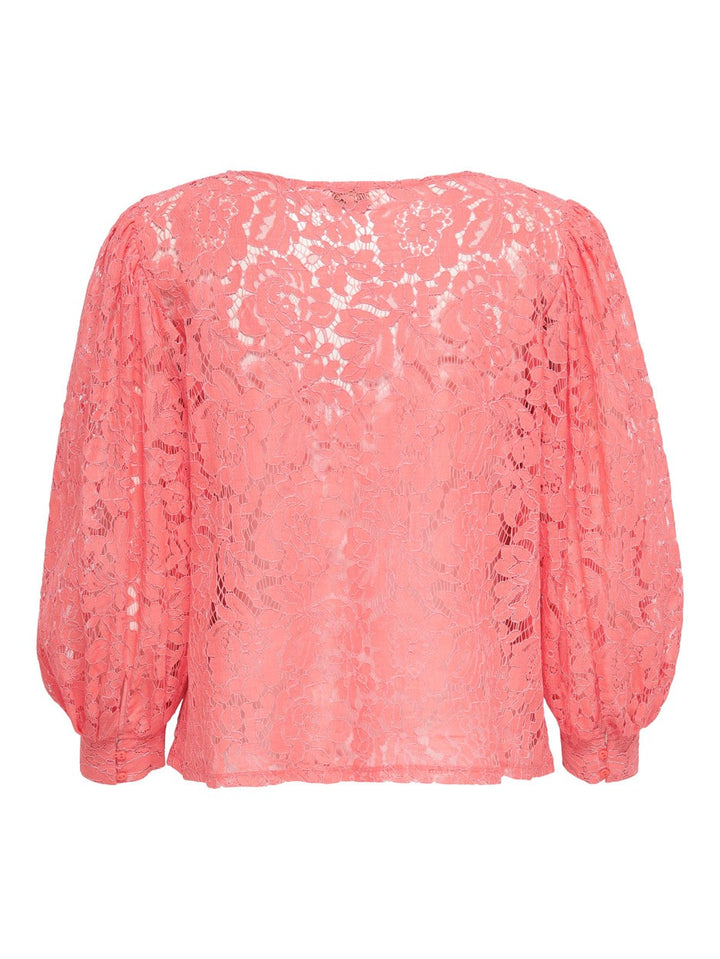 Onlbina Yrsa Lace V-neck Top Wvn - Koraal Rood