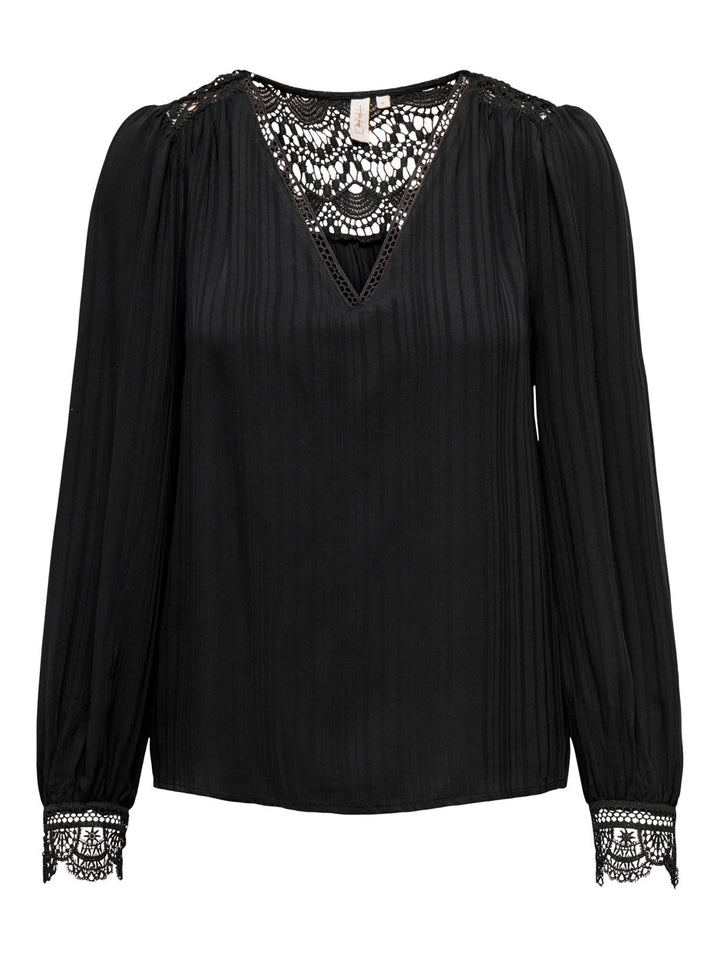 Onlalva Elisa Ls Lace Mix Shirt Wvn - Zwart
