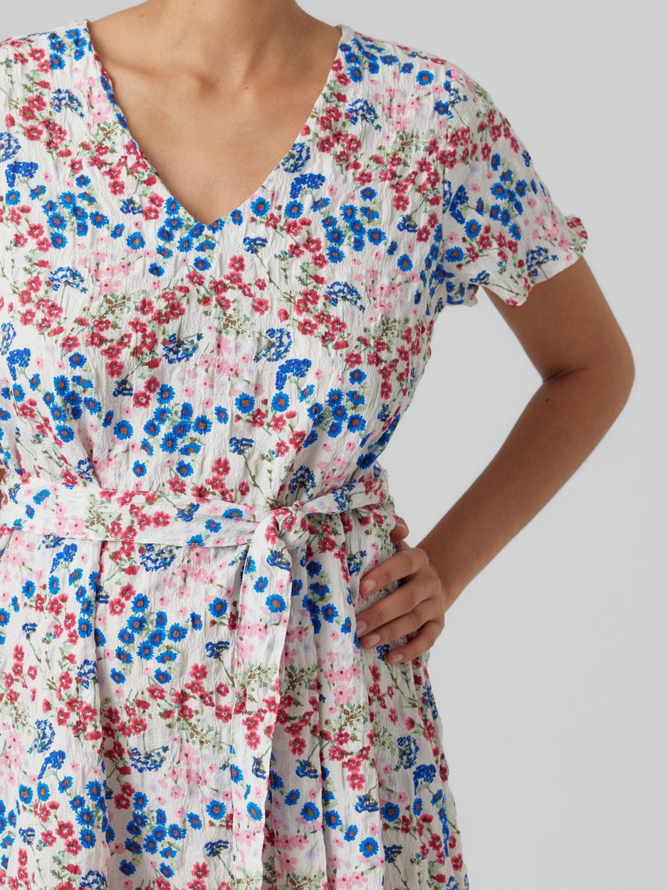 Vmutilla S/s V-neck Abk Dress Wvn B - Wit Dessin