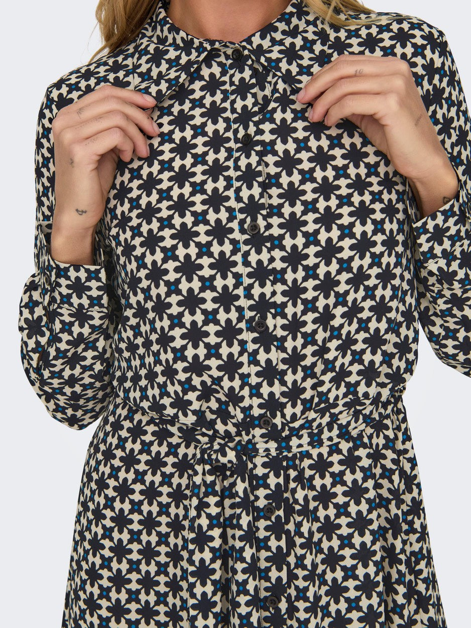 Jdyace L/s Shirt Dress Wvn - Blauw Dessin