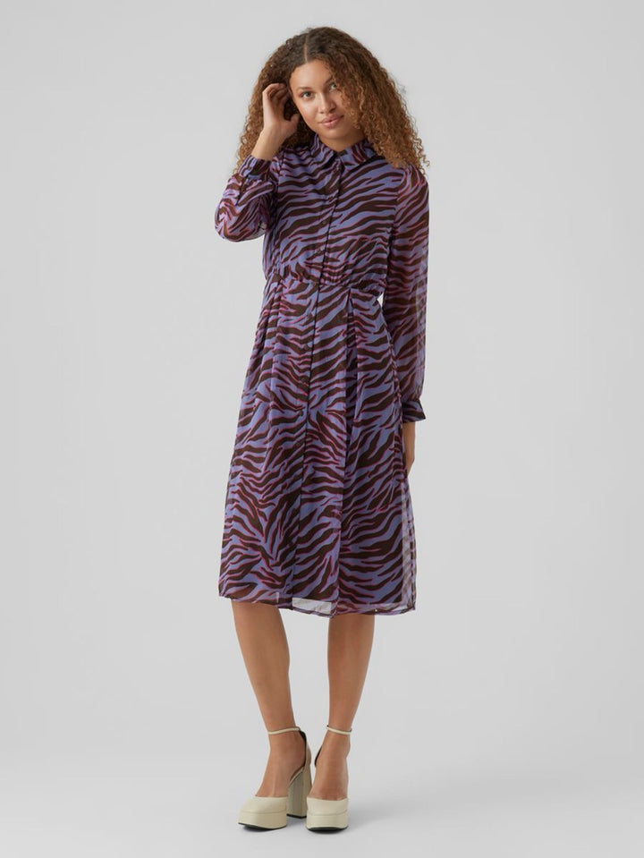 Vmkaya Fall Ls Calf Shirt Dress Wvn - Paars Dessin