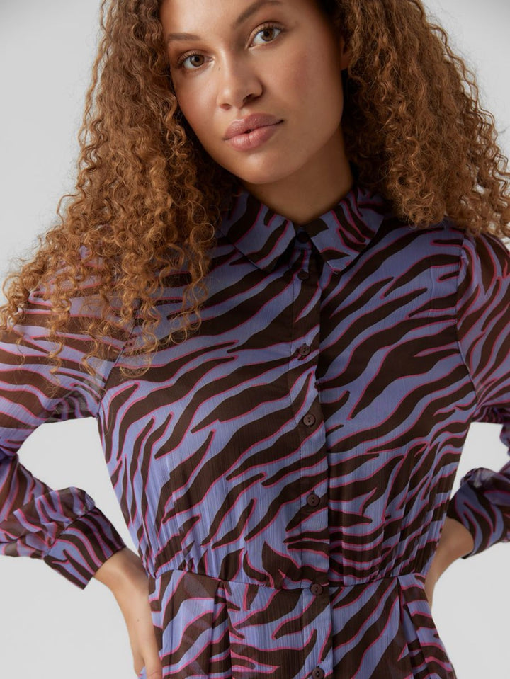 Vmkaya Fall Ls Calf Shirt Dress Wvn - Paars Dessin