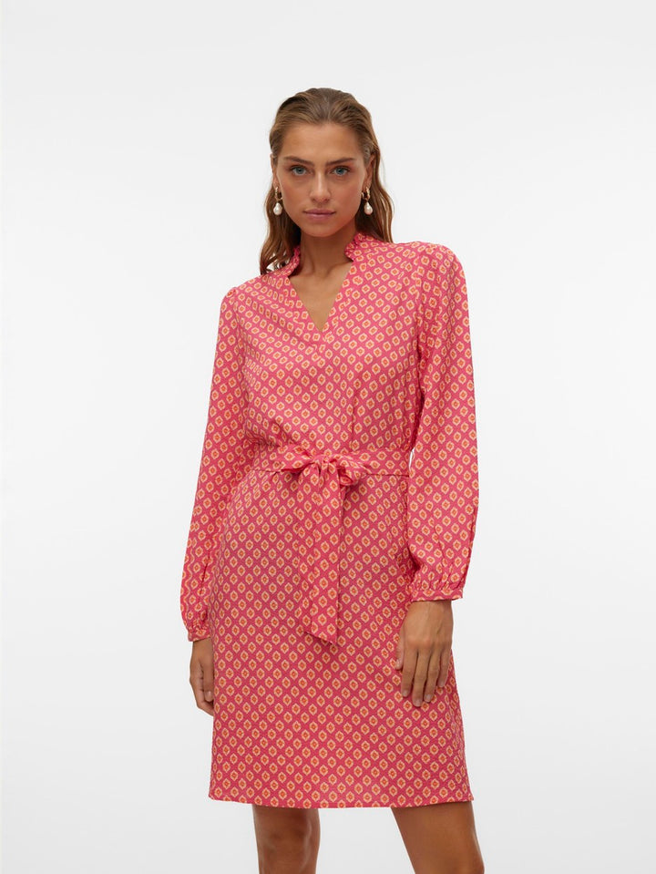 Vmimoa L/s V-neck Abk Dress Wvn Btq - Roze Dessin