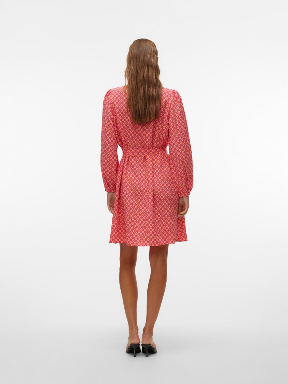 Vmimoa L/s V-neck Abk Dress Wvn Btq - Roze Dessin