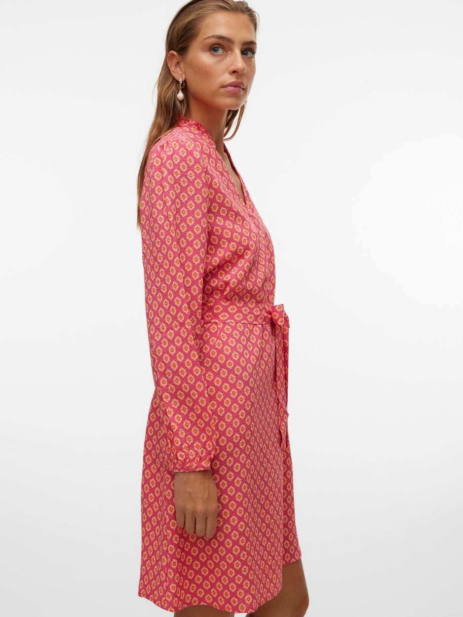 Vmimoa L/s V-neck Abk Dress Wvn Btq - Roze Dessin