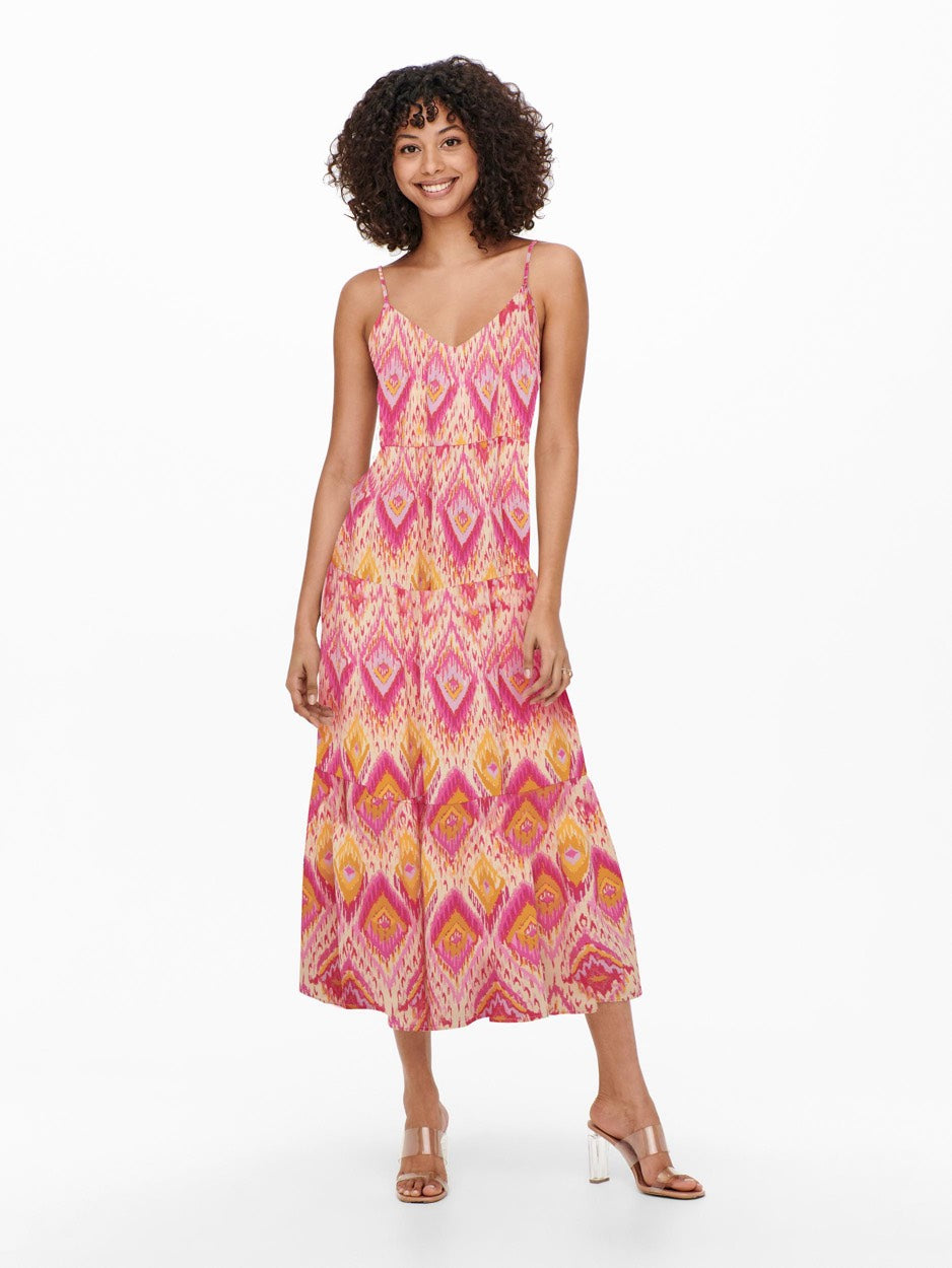 Onlalma Life Vis Strap Long Dress - Roze Dessin