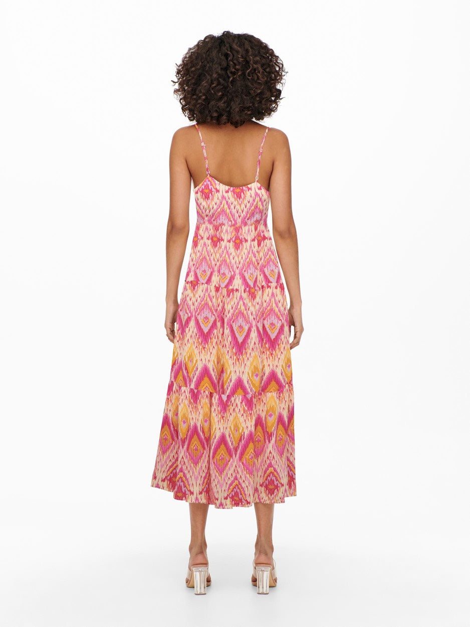 Onlalma Life Vis Strap Long Dress - Roze Dessin