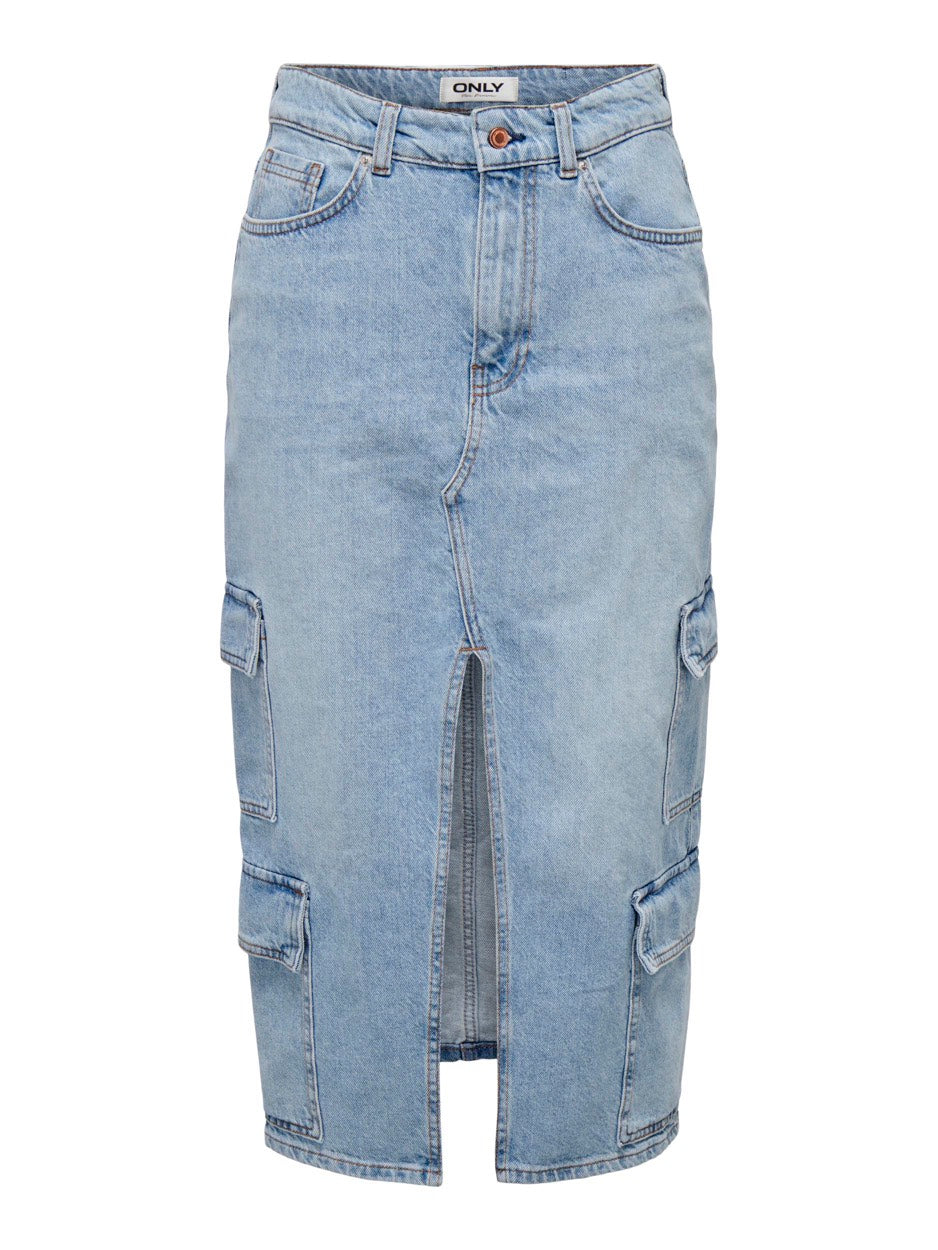 Onlposey Hw Midi Cargo Dnm Skirt Cr - Blue Denim