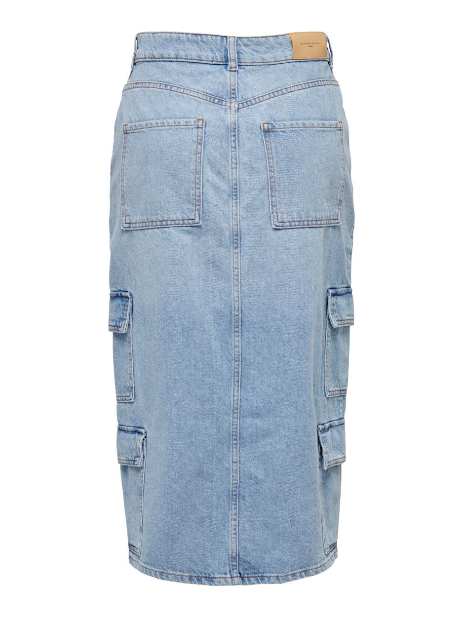 Onlposey Hw Midi Cargo Dnm Skirt Cr - Blue Denim