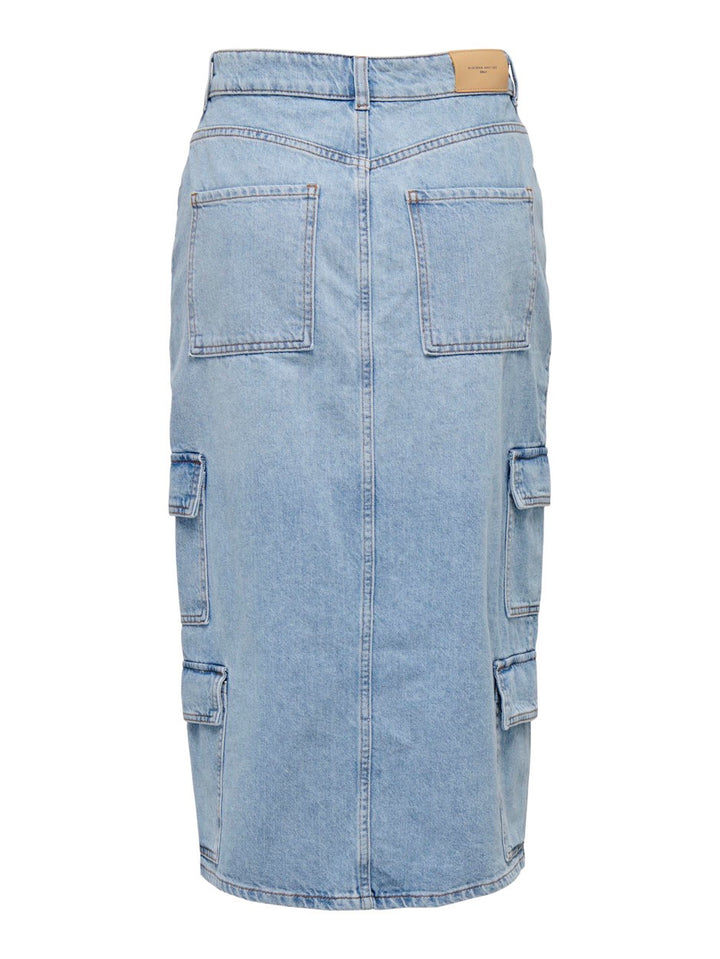 Onlposey Hw Midi Cargo Dnm Skirt Cr - Blue Denim