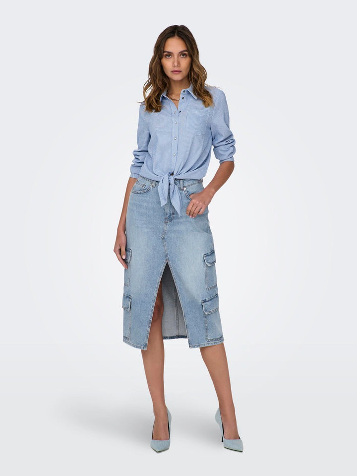 Onlposey Hw Midi Cargo Dnm Skirt Cr - Blue Denim