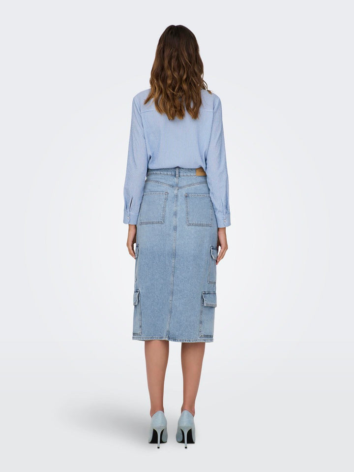 Onlposey Hw Midi Cargo Dnm Skirt Cr - Blue Denim