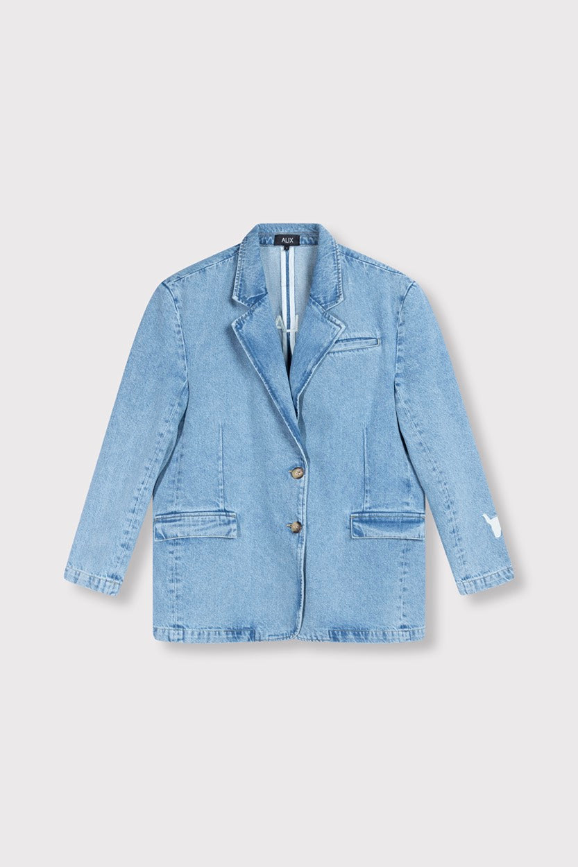 Ladies Woven Denim Blazer - Blue Denim