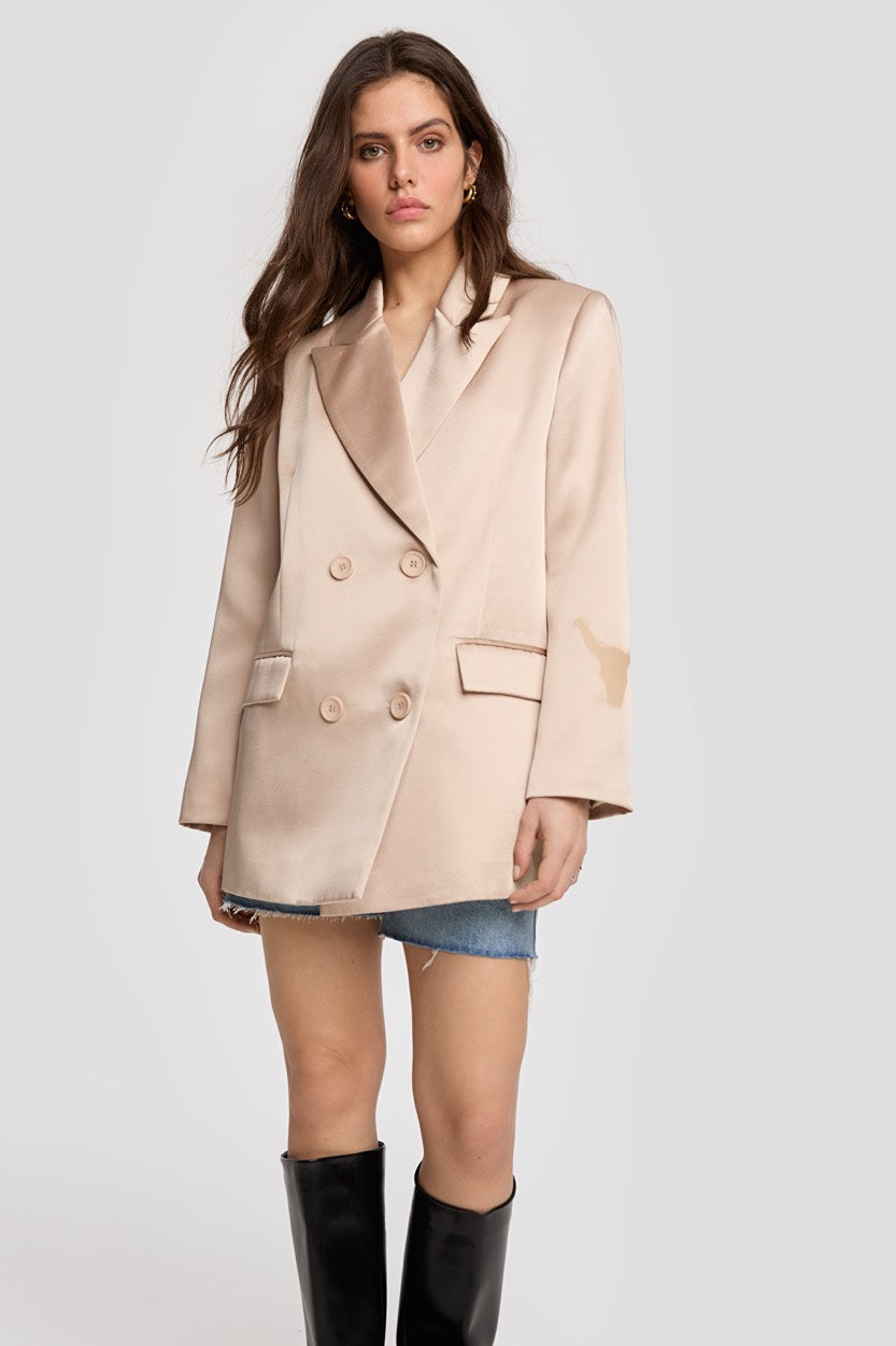 Ladeis Woven Shiny Coat - Nude