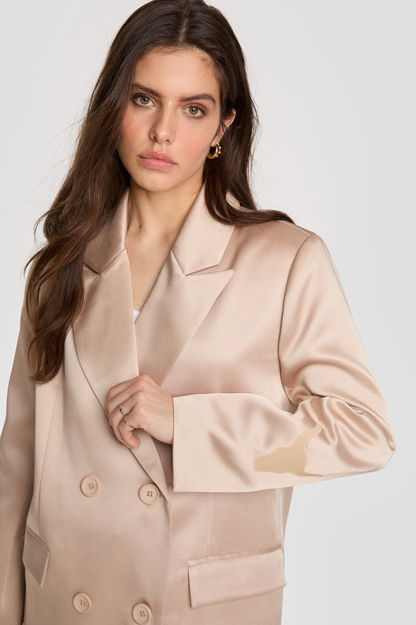 Ladeis Woven Shiny Coat - Nude