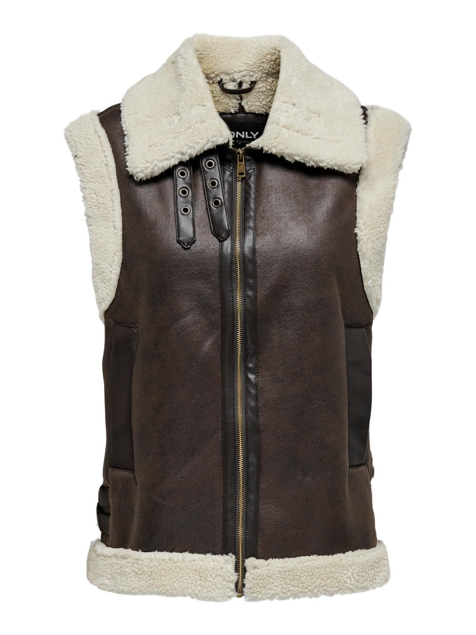 Onlbetty Faux Suede Waistcoat Otw - Bruin